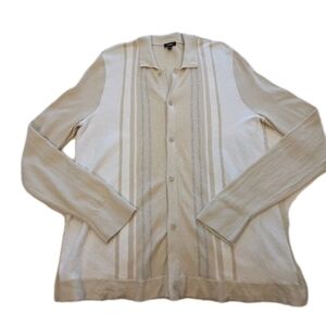 Express Men's Cotton Knit Long Sleeve Button Up Shirt Size Large Neutral Stripe